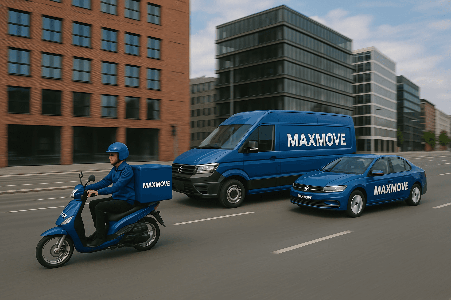 Urban street background with delivery van