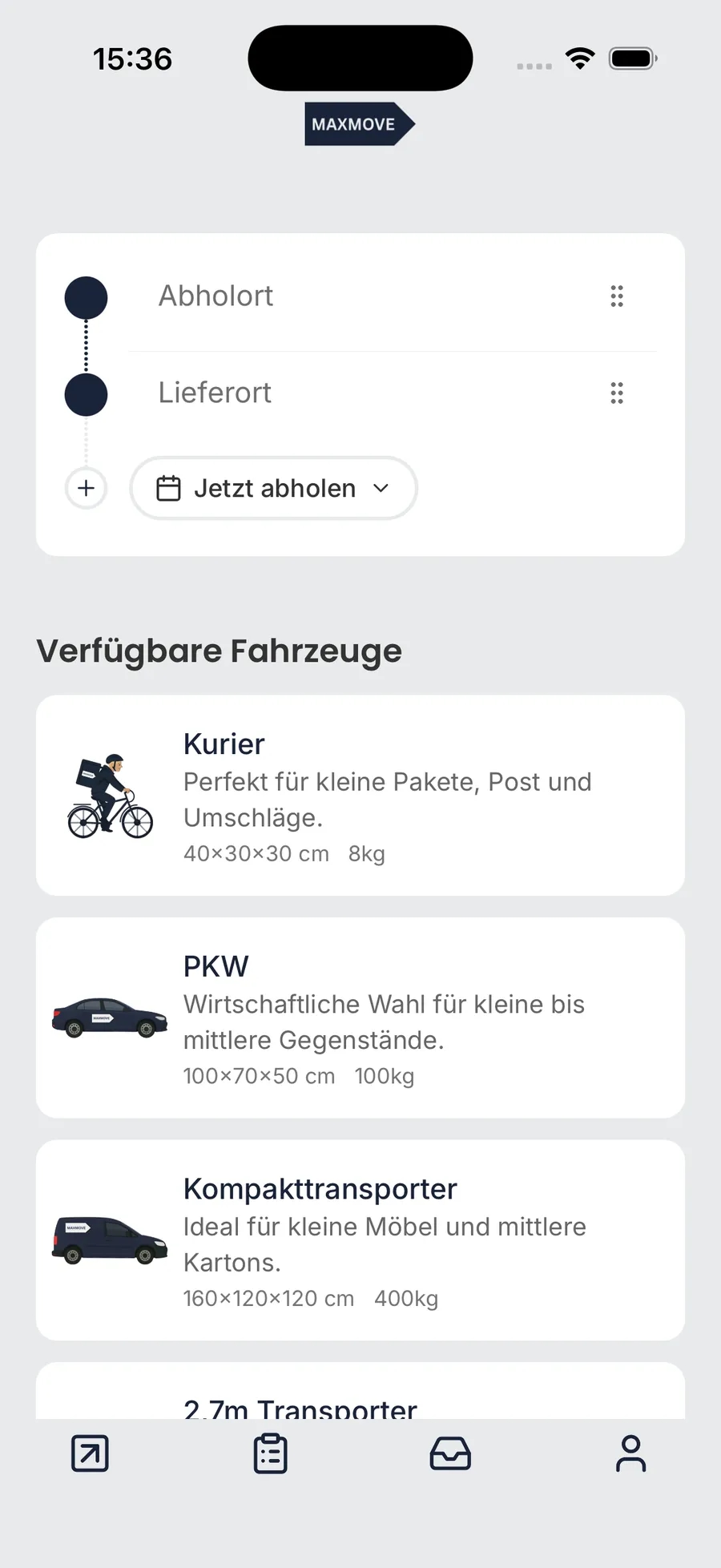 Abholung/Zustellung & Präferenzen eingeben