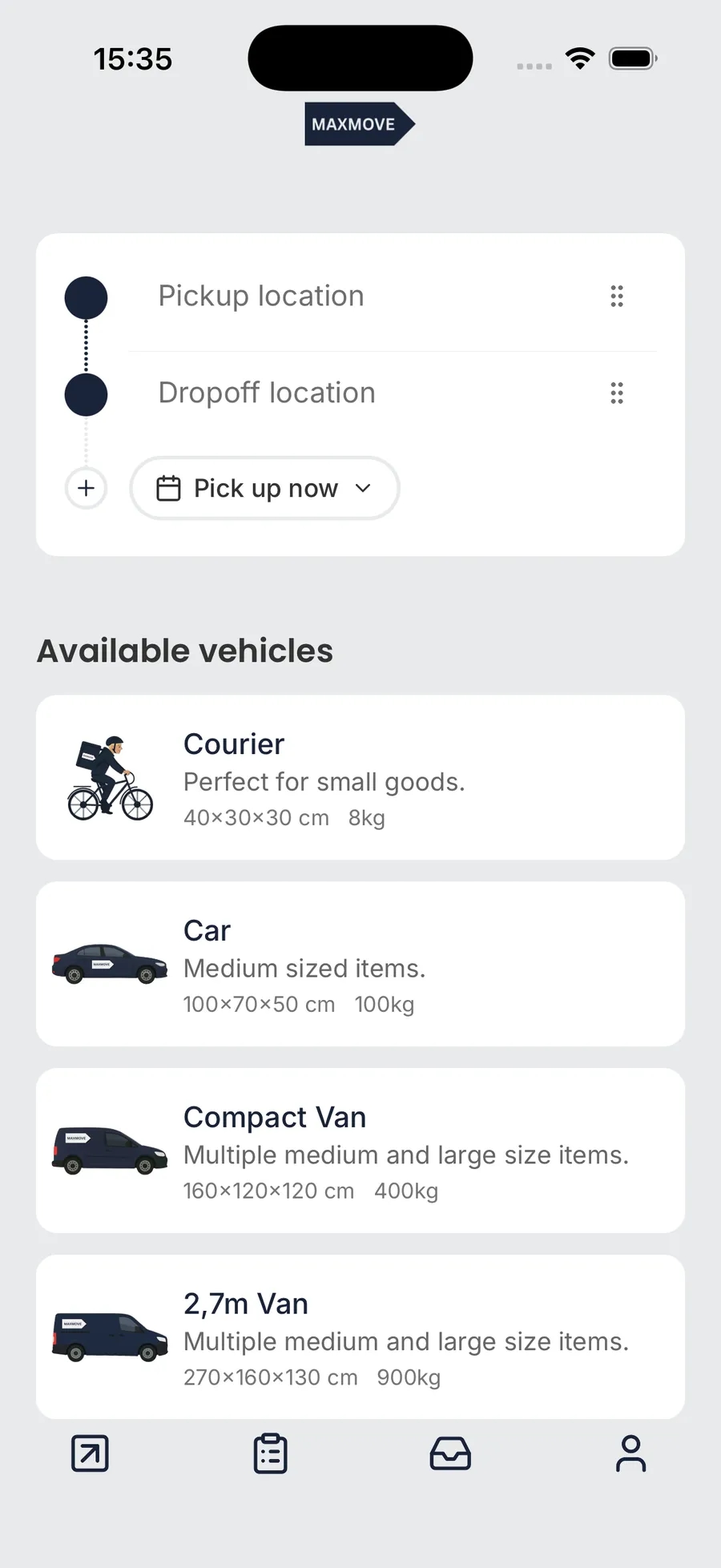 Enter Pickup/Dropoff & Preferences