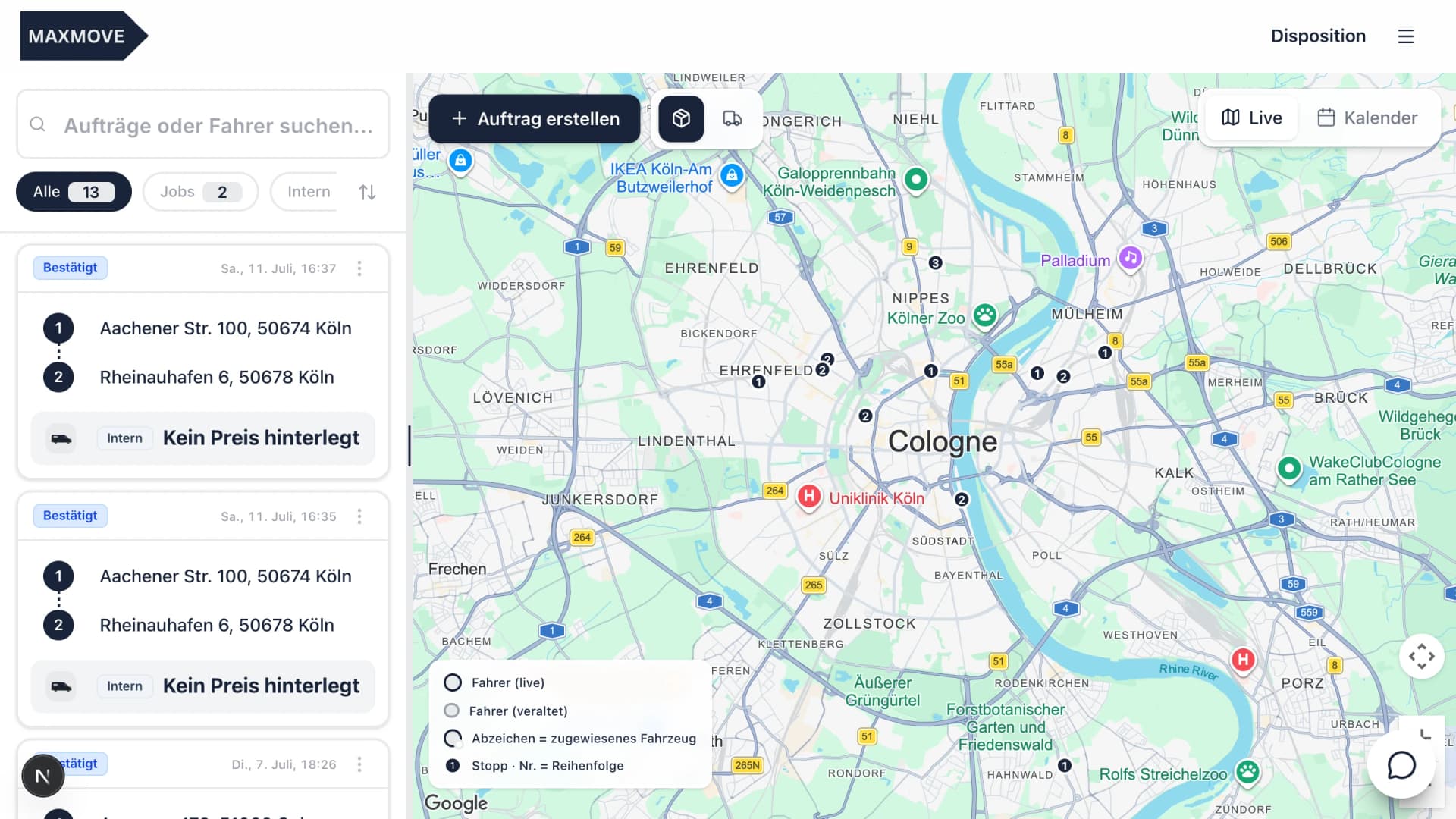 Maxmove OS für Disposition, Fahrer und Flottenmanagement: Fleet Control Centre auf Web, Desktop und Mobilgeräten