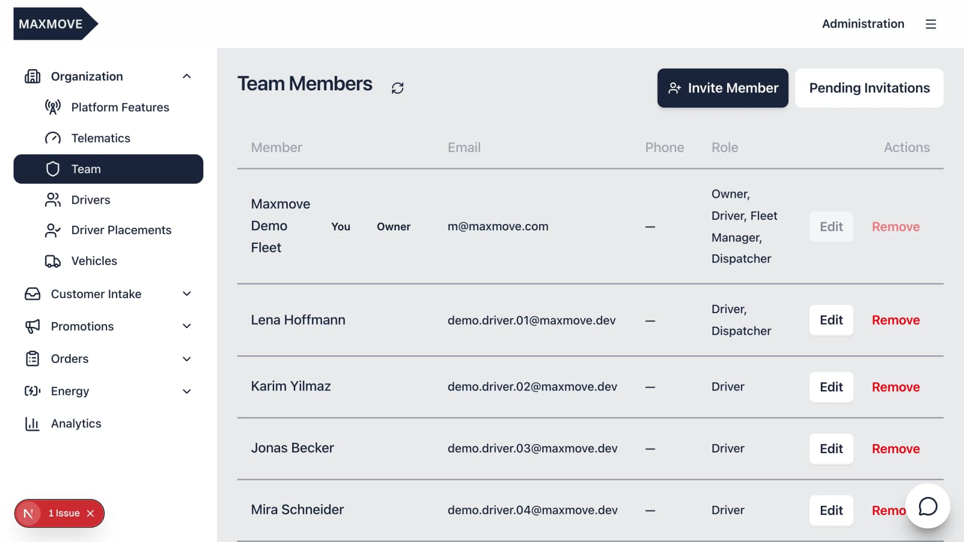 Vehicle management in Maxmove fleet management with the fleet overview