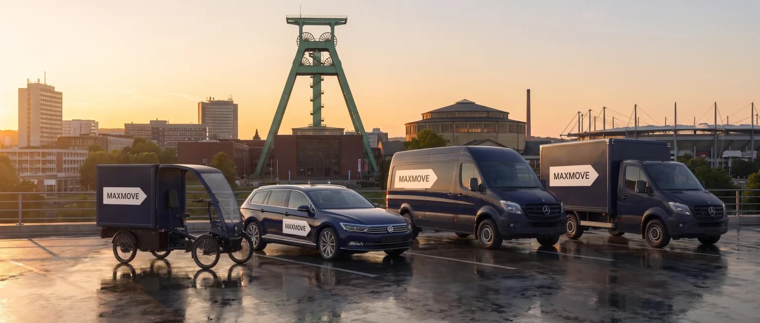 Maxmove courier van in front of the Bochum skyline