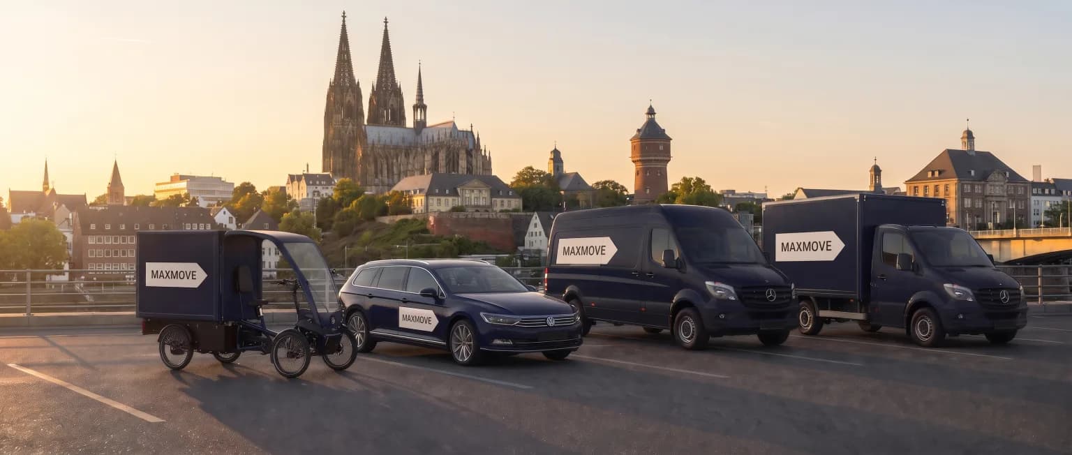 Maxmove courier van in front of the Mönchengladbach skyline