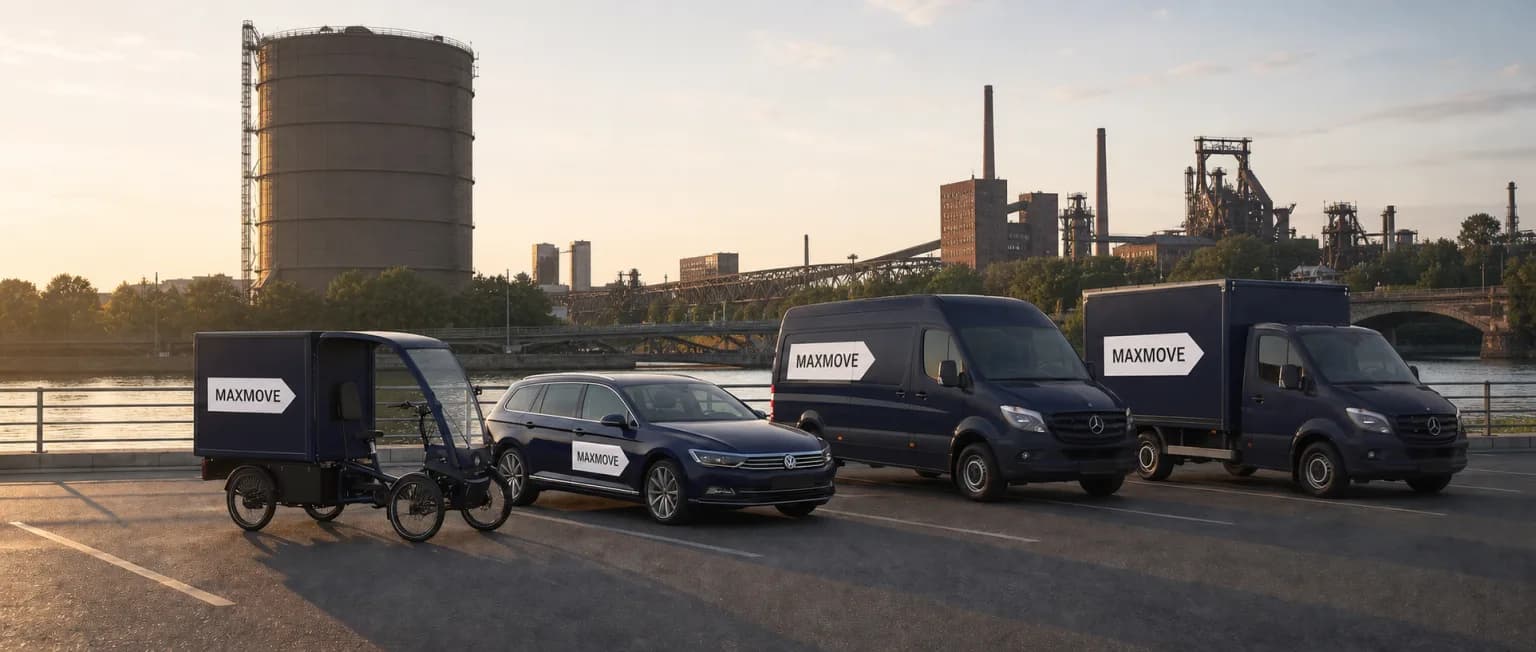 Maxmove Kurier-Transporter vor der Skyline von Oberhausen