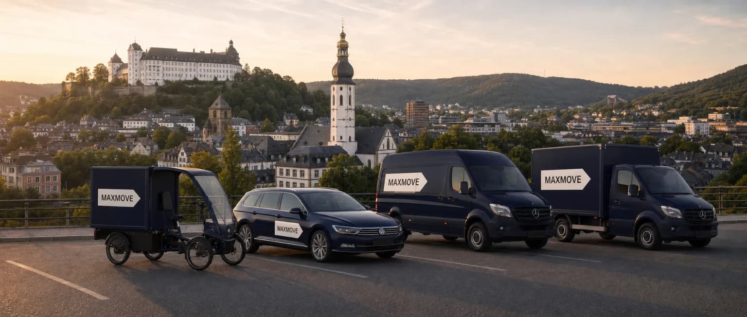 Maxmove Kurier-Transporter vor der Skyline von Siegen