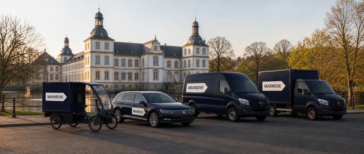 Maxmove courier van in front of the Troisdorf skyline