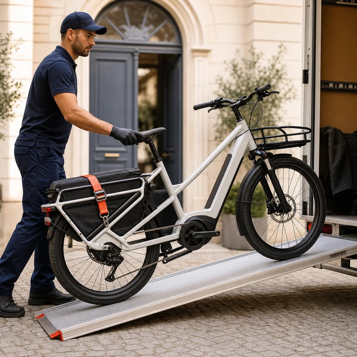 E-Bike auf einer Laderampe beim Transport