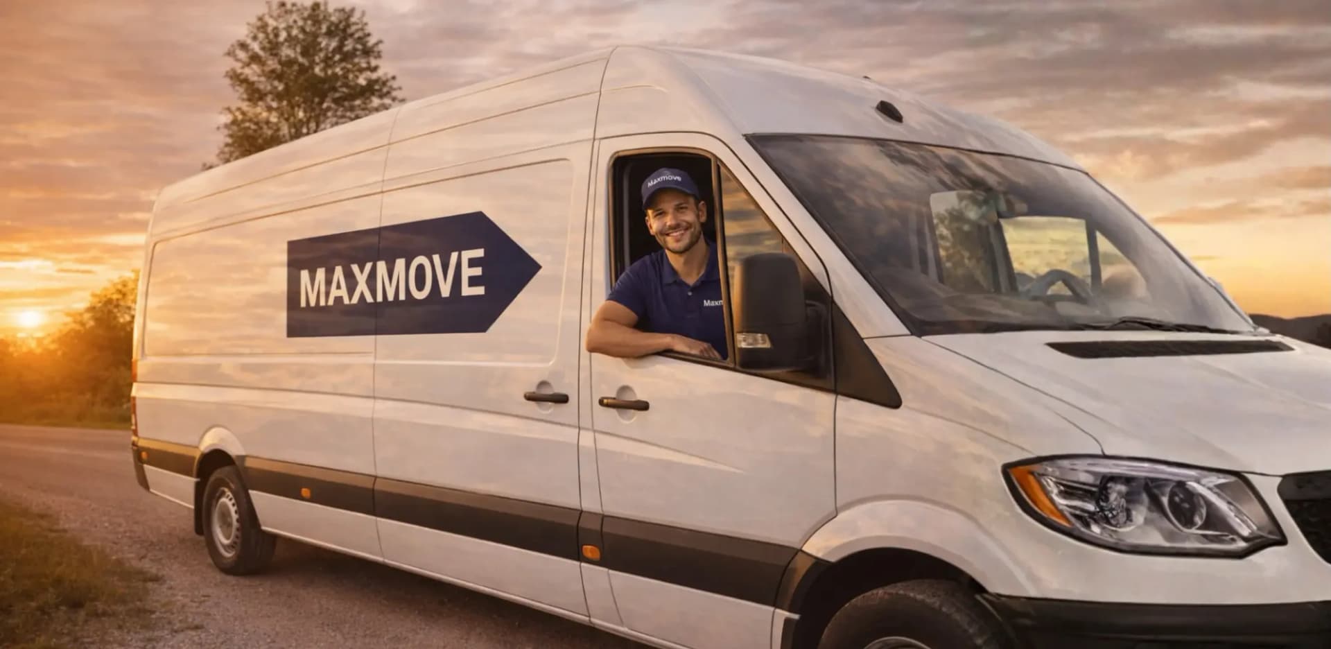 Maxmove Fahrer in einem gebrandeten Lieferfahrzeug