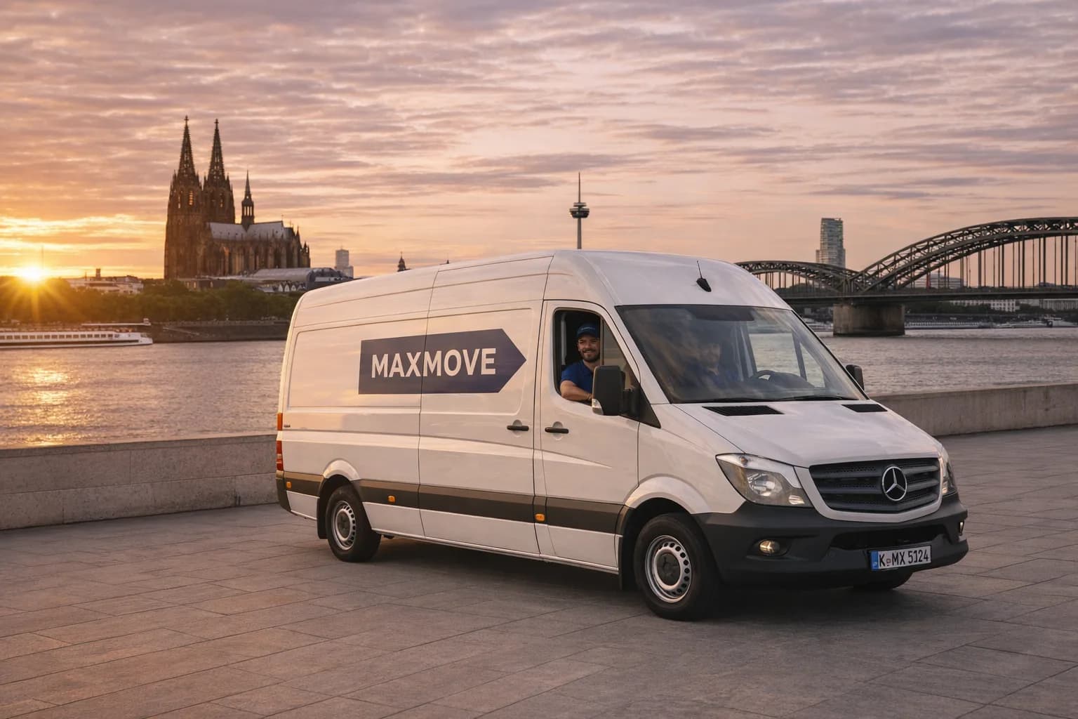 Maxmove Fahrer mit gebrandetem Transporter